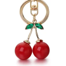 Red cherry shaped keychain - with green crystalKeyrings