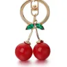 Red cherry shaped keychain - with green crystalKeyrings