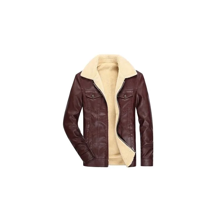Leather winter jacket with fleece & zipper - slimJackets