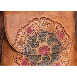Women's retro backpack - floral embossing - genuine leather - large capacityBackpacks