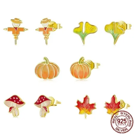 Trendy small stud earrings - 925 sterling silver - autumn edition - scarecrow - leaf - pumpkinEarrings
