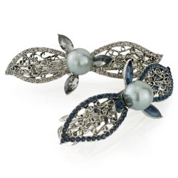 Elegant hair clip - crystal leaves / pearl