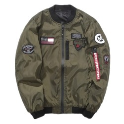 Bomber - pilot jacket - short windbreaker - double sided - with patches / zipper - slim typeJackets