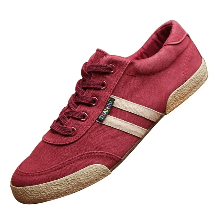 Classic men's shoes - flat canvas sneakers - round toe - lace upShoes
