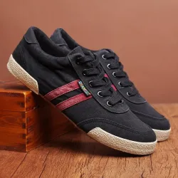 Classic men's shoes - flat canvas sneakers - round toe - lace upShoes