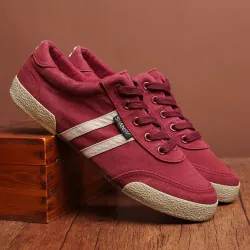 Classic men's shoes - flat canvas sneakers - round toe - lace upShoes