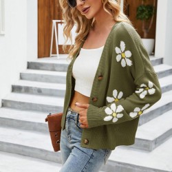 Classic cardigan - long sleeve sweater - with buttons - floral patternHoodies & Jumpers