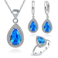 Luxurious jewellery set - water drop shaped cubic zirconia - necklace - earrings - ringJewellery Sets