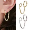 Retro style earrings - double rings - chainEarrings
