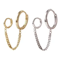 Retro style earrings - double rings - chainEarrings