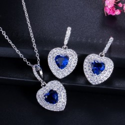 Luxurious silver jewellery set - heart shaped pendants - crystal - cubic zirconia - necklace - earringsJewellery Sets