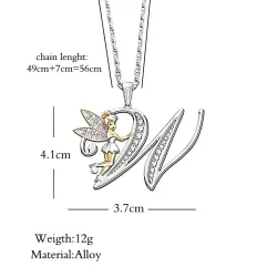Stylish silver necklace - crystal alphabet letters - flower fairyNecklaces