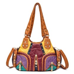 Vintage small shoulder bag - rivets - contrast colors - leather