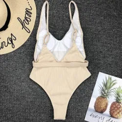 Sexy one piece ribbed swimsuit - Brazilian monokini - with beltBeachwear