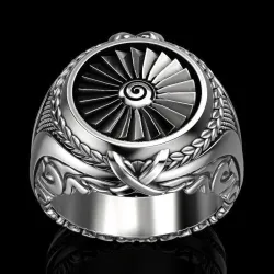 Vintage silver ring - signet ring - punk style - metal turbine - sterling silver 925Rings