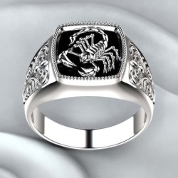 Vintage embossed ring - signet ring - scorpion design - 925 sterling silverRings