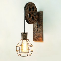 Retro pulley wall light - wooden lamp