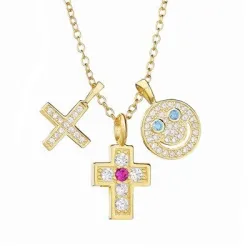 Necklace with three pendants - smiley face - cross - star - 925 sterling silverNecklaces