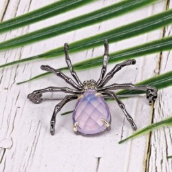 Elegant brooch - black spider - pink opalBrooches