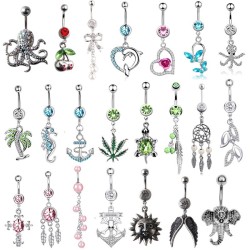 Belly button ring - piercing - green crystal zirconia - surgical steelPiercings