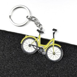 Yellow bicycle - metal keychain