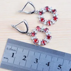 Exclusive jewellery set - necklace - earrings - ring - white and red zirconia - 925 sterling silverJewellery Sets