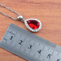 Exclusive jewellery set - necklace - earrings - ring - red cubic zirconia - 925 sterling silverJewellery Sets