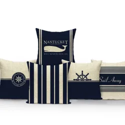 Decorative blue cushion cover - sea - compass - anchor - ship - marine patterns - 40 cm * 40 cm - 45 cm * 45 cmCushion covers