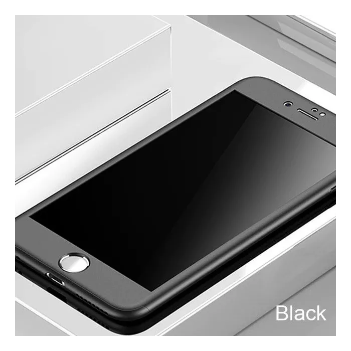 Luxury 360 full cover - with tempered glass screen protector - for iPhone - blackProtection