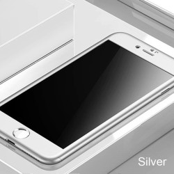 Luxury 360 full cover - with tempered glass screen protector - for iPhone - silverProtection