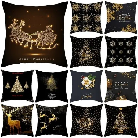 Decorative black pillowcase - Christmas motifs - Santa Claus - 40 * 40 cmCushion covers