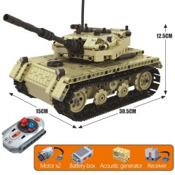 Military electric tank - remote control - building blocks - RC toy - 759 piecesRC Toys