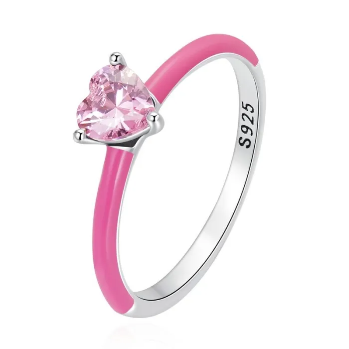 Pink zircon heart / blue square zircon - 925 sterling silver ringRings
