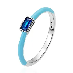 Pink zircon heart / blue square zircon - 925 sterling silver ringRings
