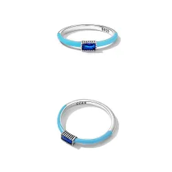 Pink zircon heart / blue square zircon - 925 sterling silver ringRings