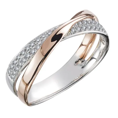 Elegant women's ring - two-tones - X-shape - white zirconiaRings