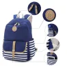 Striped canvas backpack - schoolbag - 3 pieces setBags