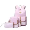 Striped canvas backpack - schoolbag - 3 pieces setBags