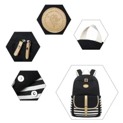 Striped canvas backpack - schoolbag - 3 pieces setBags