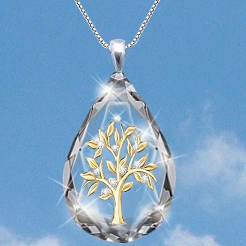 Crystal water drop Life Tree pendant - with necklaceNecklaces