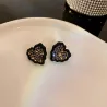 Black heart shape earrings - with crystalsEarrings