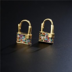 Lock shaped gold earrings - with crystalsEarrings