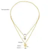 Double chain necklace - flower / crystal pendantNecklaces