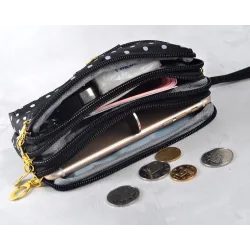 Small clutch bag - triple zipper - wrist strap - dots patternBags