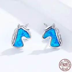 Unicorn earrings - blue opal - 925 sterling silverEarrings