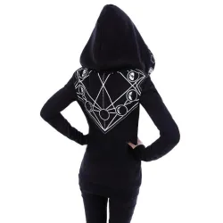Halloween black hoodie - with zipper - white Gothic style printHoodies & Jumpers