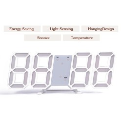 Modern 3D digital wall clock - LED - USB - with alarm functionClocks