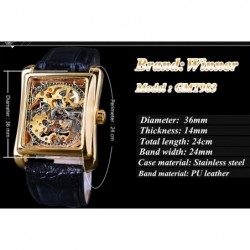 WINNER - rectangular mechanical watch - hollow-out skeleton design - leather strapWatches