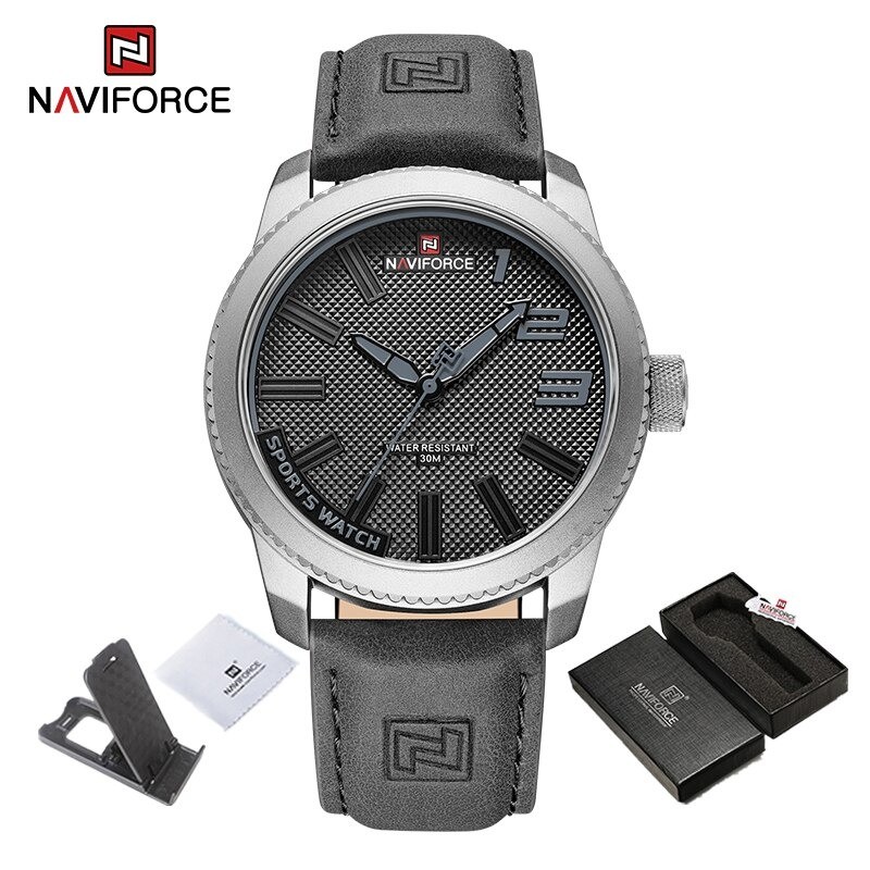NAVIFORCE - military sports watch - Quartz - waterproof - leather strap - greyWatches