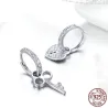 Asymmetric silver earrings - heart / key - with crystals - 925 sterling silverEarrings
